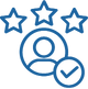 Icon of an avatar with three stars and a tick sign