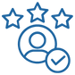 Icon of an avatar with three stars and a tick sign