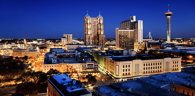 San Antonio, TX city skyline at night